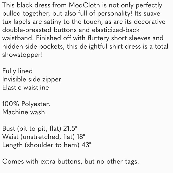 NWOT ModCloth Tuxedo Double Breasted Dress Flutter Sleeves - 1X - Picture 9 of 9